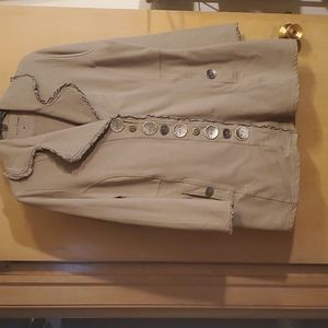 Taupe color jacket for a light weather day.